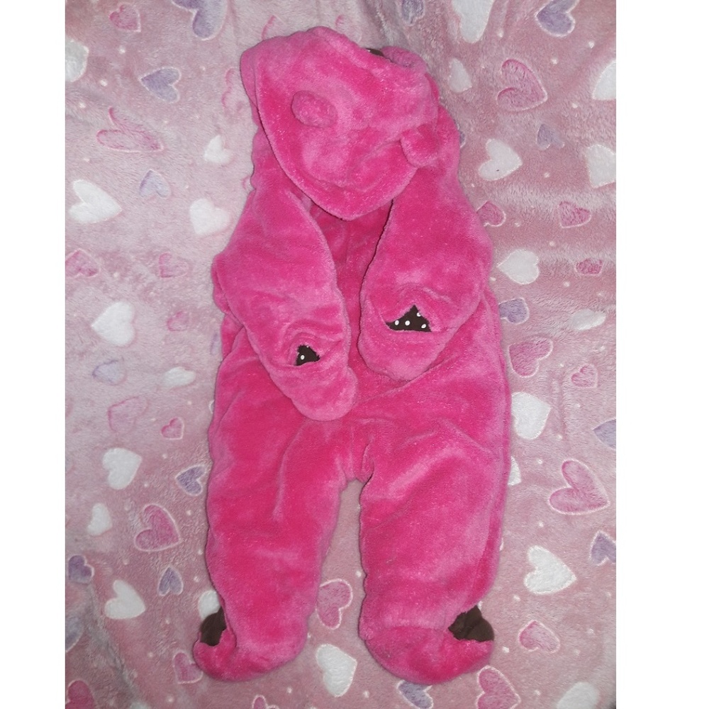 Fleece Onesie with Bear Hoodie & Footies 3-5M - Picture 5 of 5